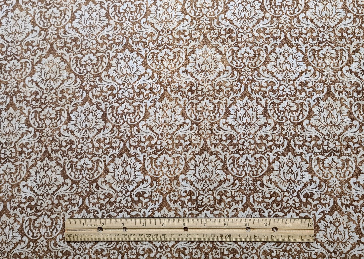 Color Bok for JoAnn Fabric - Brown Tonal Fabric / White Flower Vine and Leaf Victorian Style Print