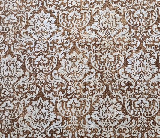 Color Bok for JoAnn Fabric - Brown Tonal Fabric / White Flower Vine and Leaf Victorian Style Print