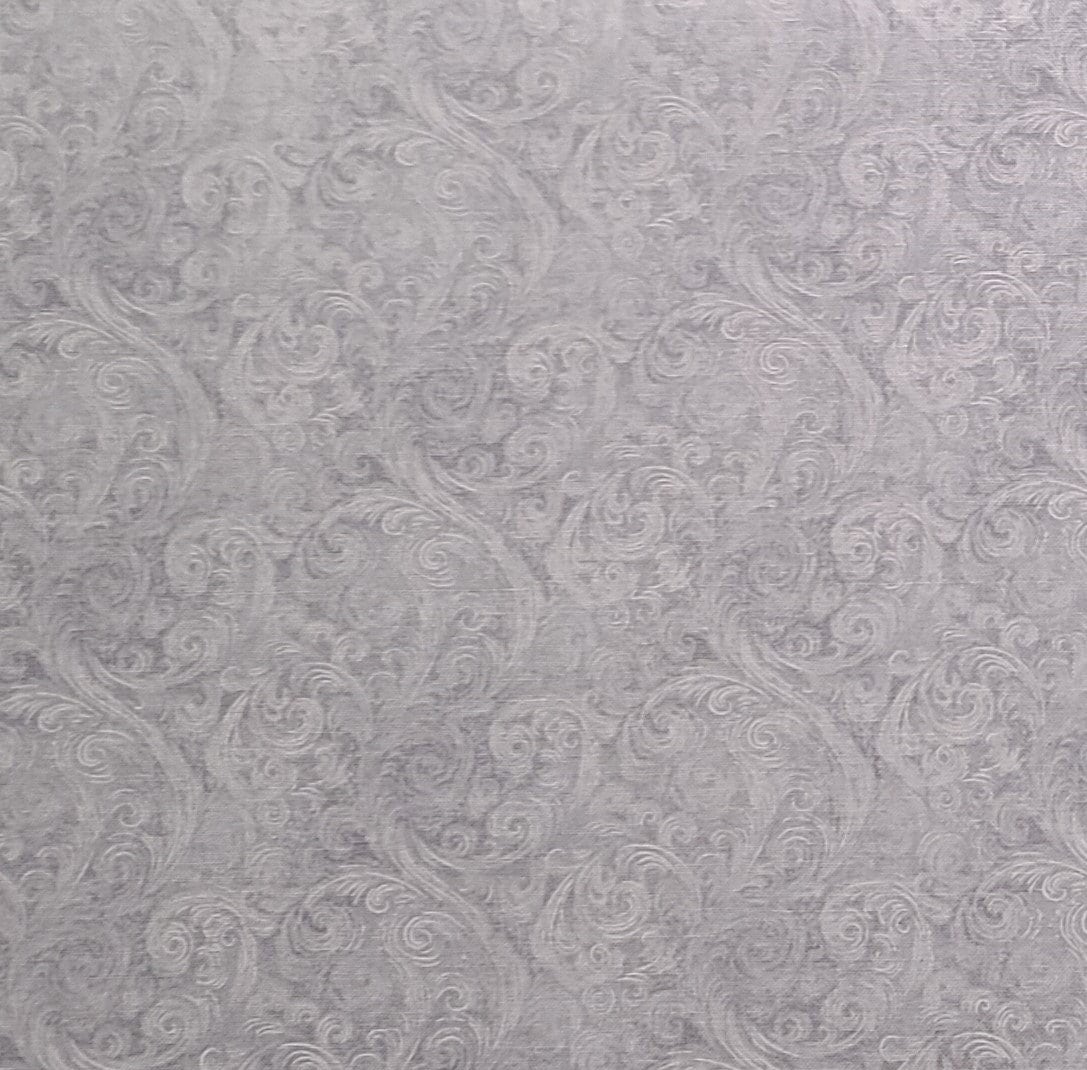 EOB - Radiant Waves for Legacy Studio D#70298CRK - Pale Gray, Lavender, White Victorian Style Floral Scroll Print Fabric