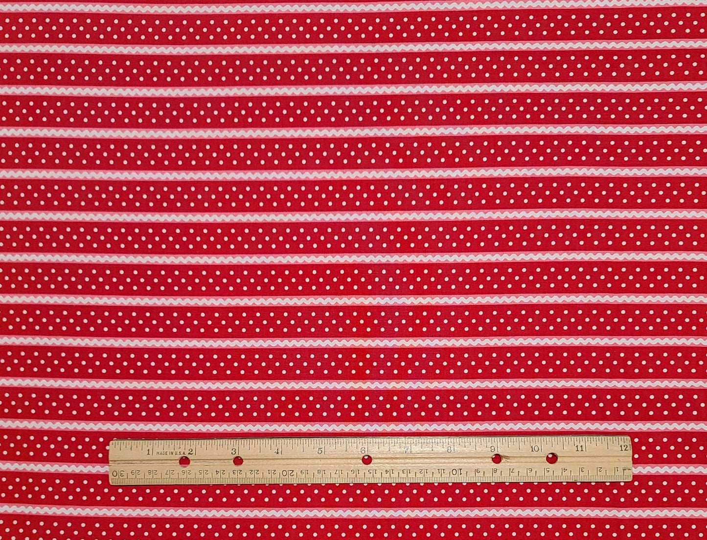 Annie's Stripe LH10070 Holly Holderman for Lakehouse Drygoods - Red and White Polka Dot Fabric / Pink and White Ric Rac Stripe