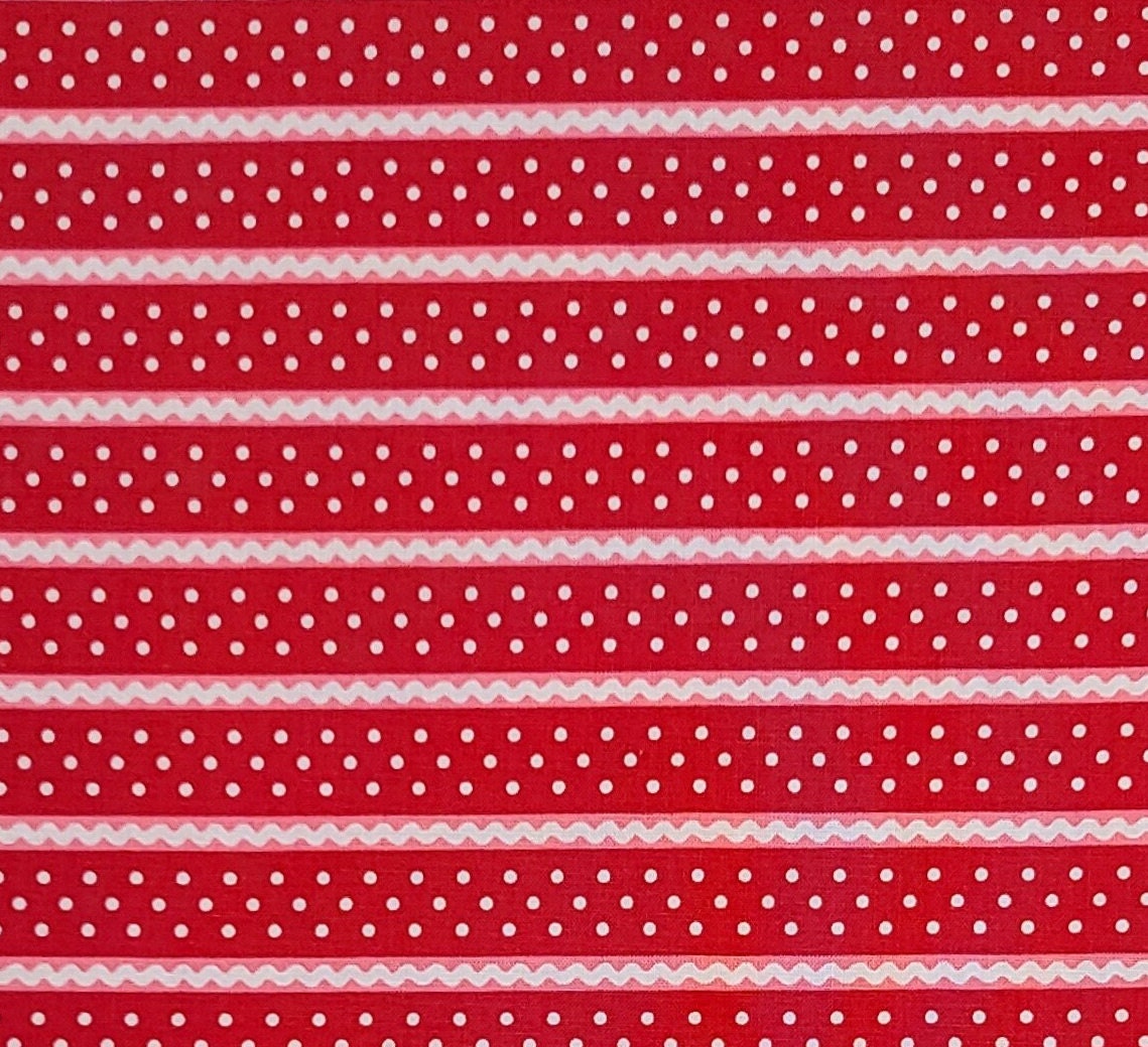 Annie's Stripe LH10070 Holly Holderman for Lakehouse Drygoods - Red and White Polka Dot Fabric / Pink and White Ric Rac Stripe