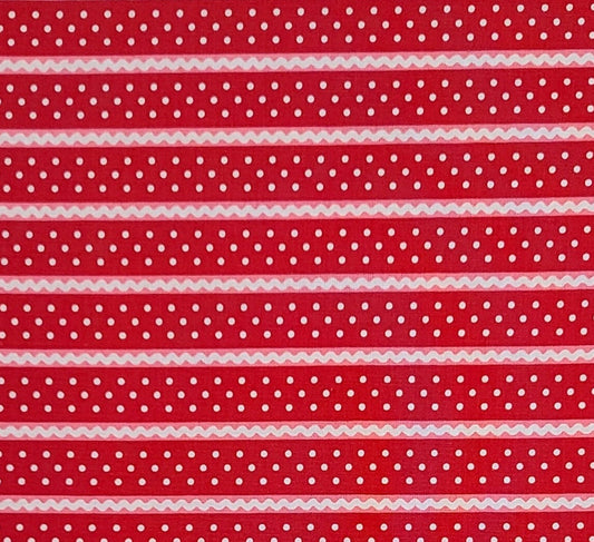 Annie's Stripe LH10070 Holly Holderman for Lakehouse Drygoods - Red and White Polka Dot Fabric / Pink and White Ric Rac Stripe