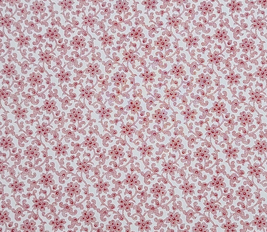 Faye Burgos for Marcus Fabrics - White Fabric / Dark Red Reproduction Style Flower Print