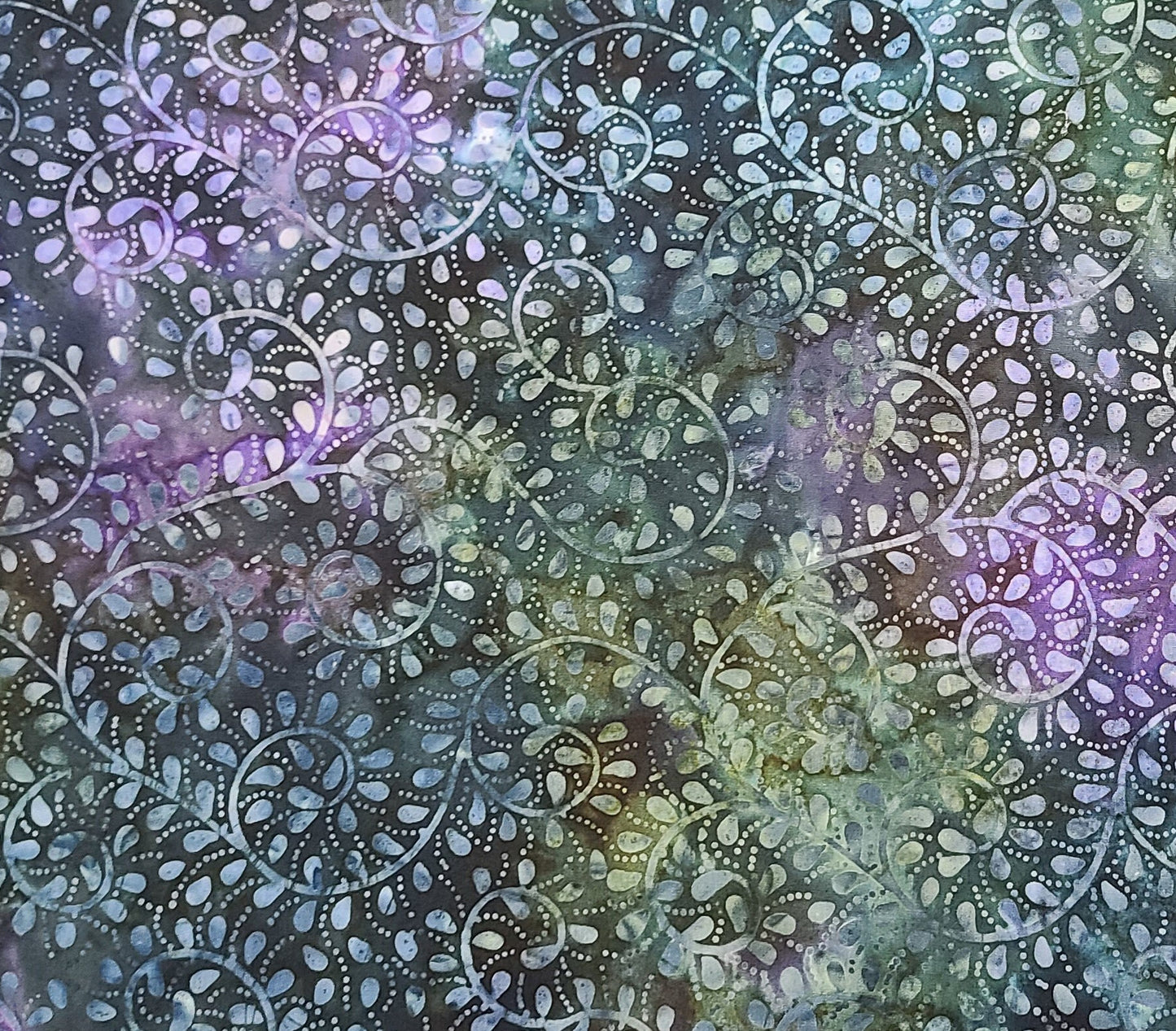 BATIK - Dark Blue, Green, Purple Fabric / Leaf, Vine, Scroll Tjap