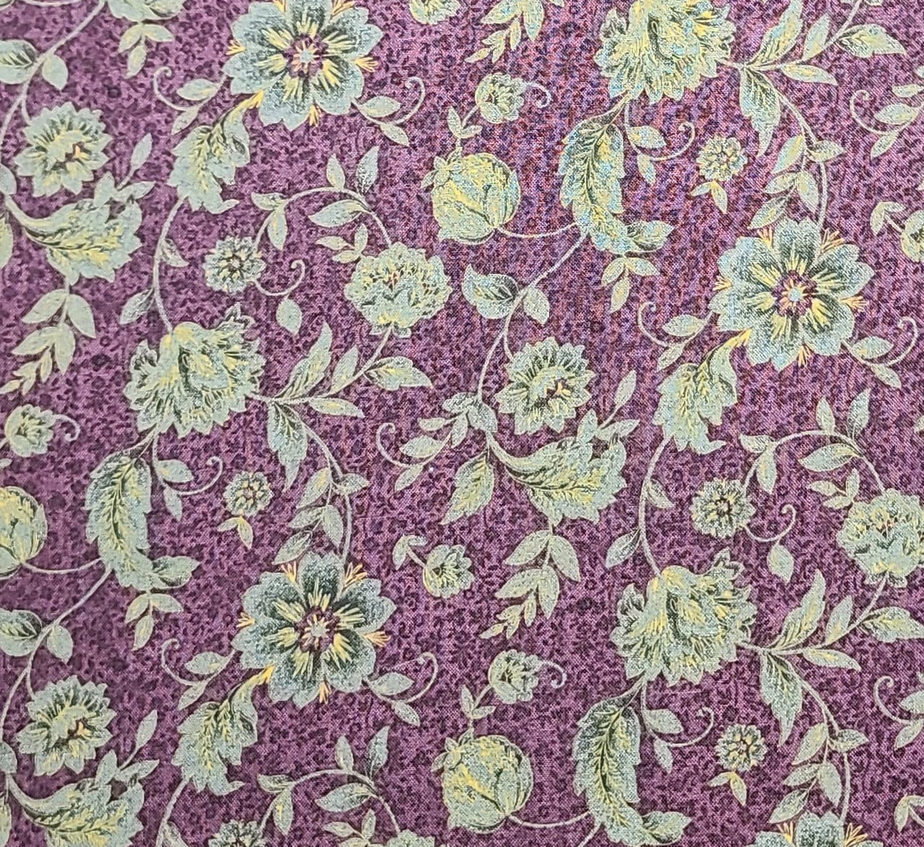 Hi-Fashion Fabrics Inc Patt#HJL-C8241 - Plum Tonal Fabric / Gray/Green and Gold Reproduction Style Floral and Vine Print