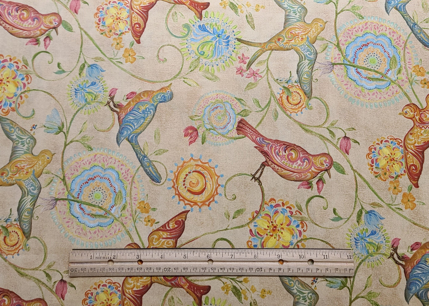 CP42541 Painted Wings Bird Floral Kate McRostie Designworks Inc Springs Creative Products Group LLC - Tan Tonal Fabric