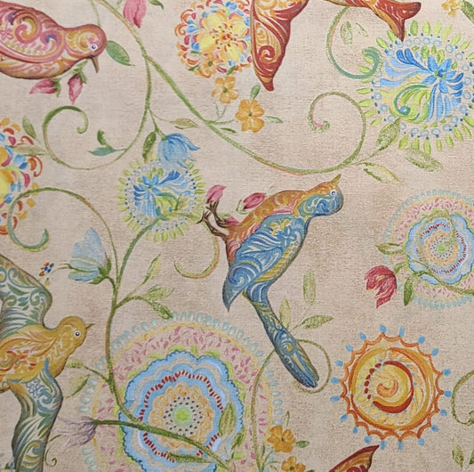 CP42541 Painted Wings Bird Floral Kate McRostie Designworks Inc Springs Creative Products Group LLC - Tan Tonal Fabric