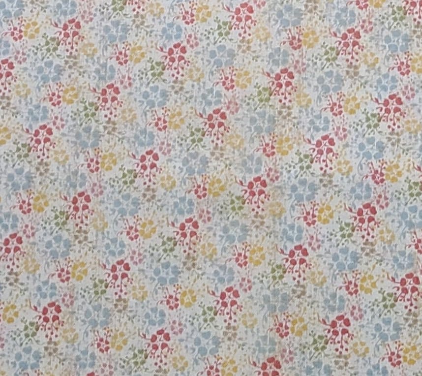 Color Bok for JoAnn Fabric - White Fabric / Gold, Pale Blue, Pink and Green Flower Print