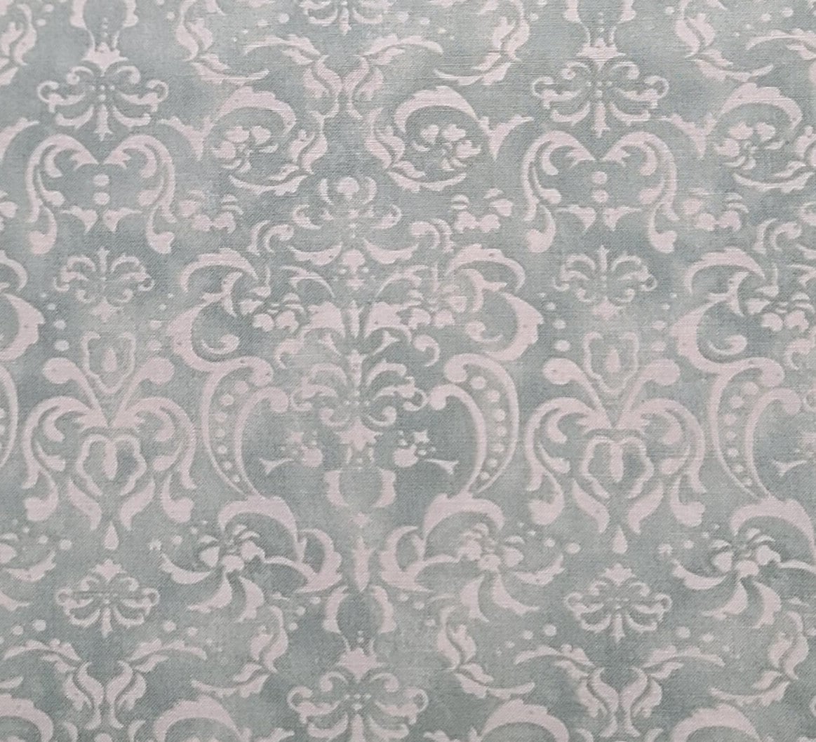 David Textiles - Blue/Green Batik-Style Fabric / Reproduction Victorian Style Filagree Pattern