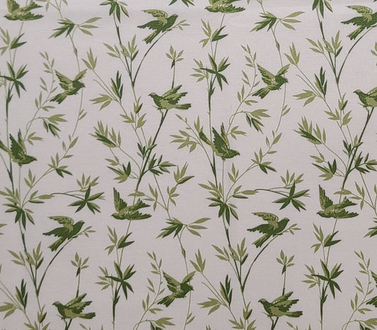 Savannah A Stonehill Collection Donna Wilder for Fabric Traditions 2012 - Cream Fabric / Green Tonal Bird, Leaf, Vine Print