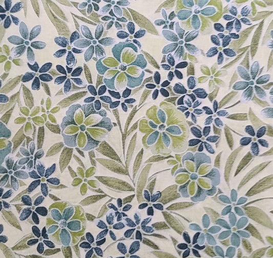 JoAnn Fabric - Pale Moss Green Fabric / Moss Green, Dark Blue, Medium Teal Flower Print