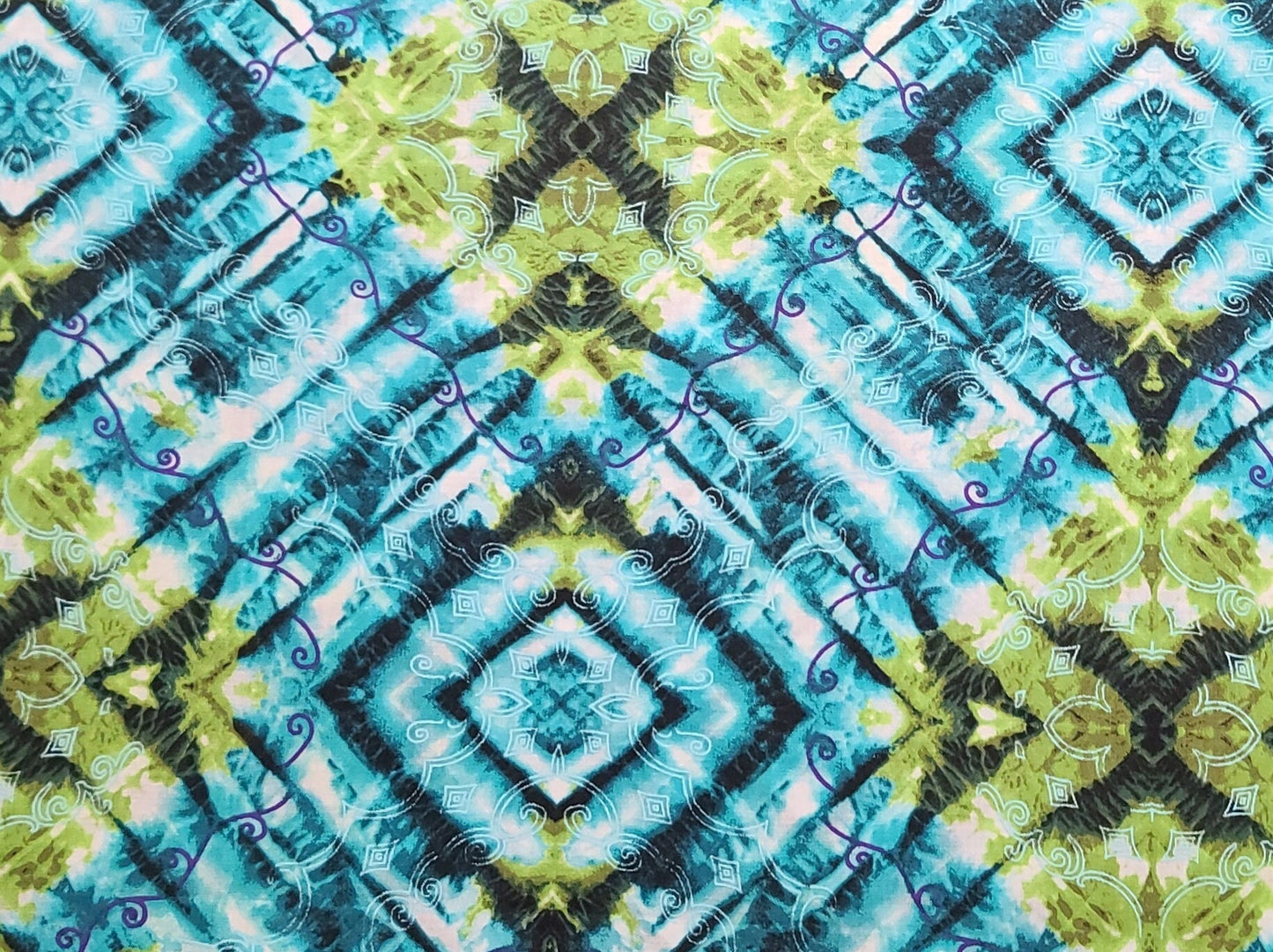 VIP by Cranston 2010 Cranston Printworks Co - White, Black, Turquoise and Chartreuse Fabric / Purple Scroll