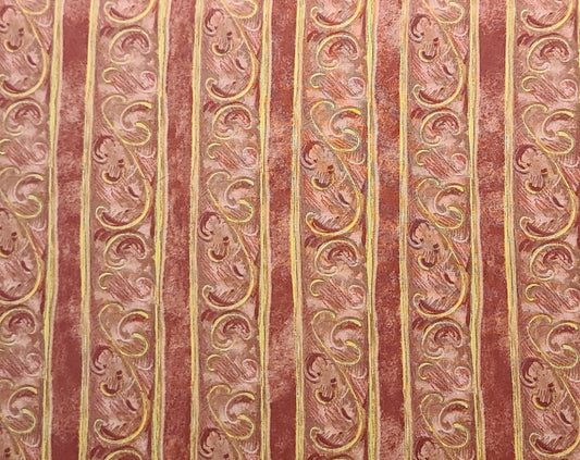 CP31302 Fleur du Printemps Scroll Stripe Legacy Studio - Rust, Pink and Gold Vertical Stripe (Parallel to Selvage) Fabric