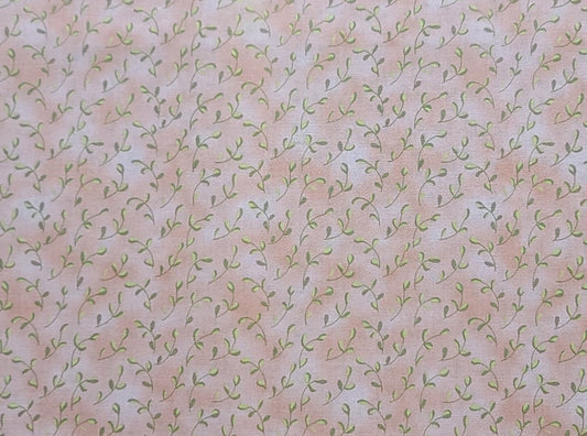 Sweet Caroline by Skipping Stones Studio for Clothworks - Light Pink Tonal Fabric / Light Green Tonal Leaf and Vine Print