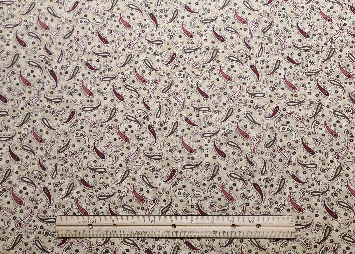 MBT - Tan Tonal Fabric / Cream, Maroon, Green Paisley and Flower Print.