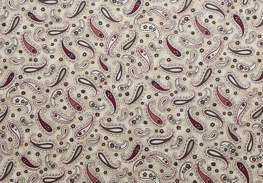 MBT - Tan Tonal Fabric / Cream, Maroon, Green Paisley and Flower Print.