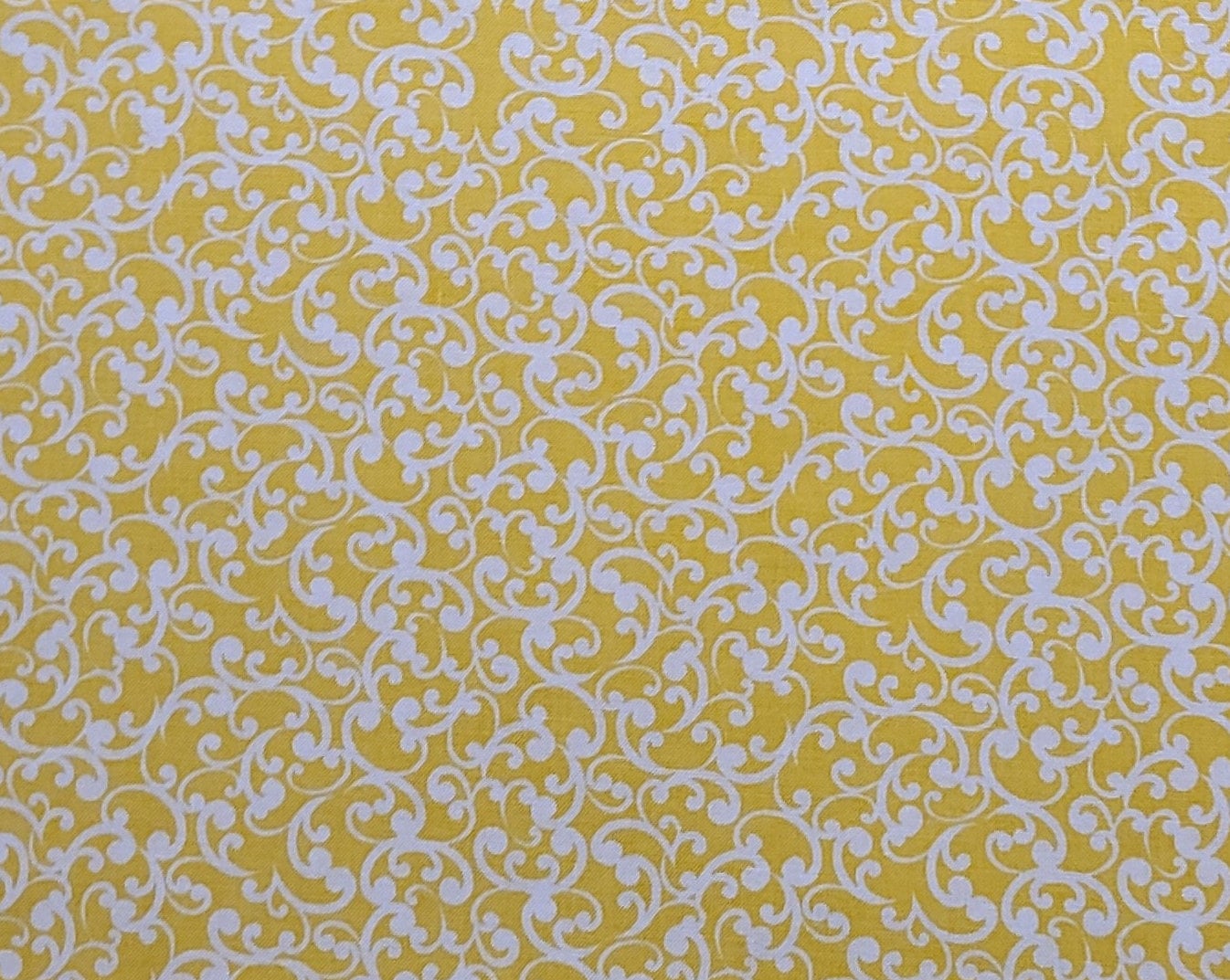 JoAnn Fabric - Dark Yellow Fabric / White Vine Scroll Print