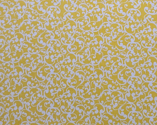 JoAnn Fabric - Dark Yellow Fabric / White Vine Scroll Print