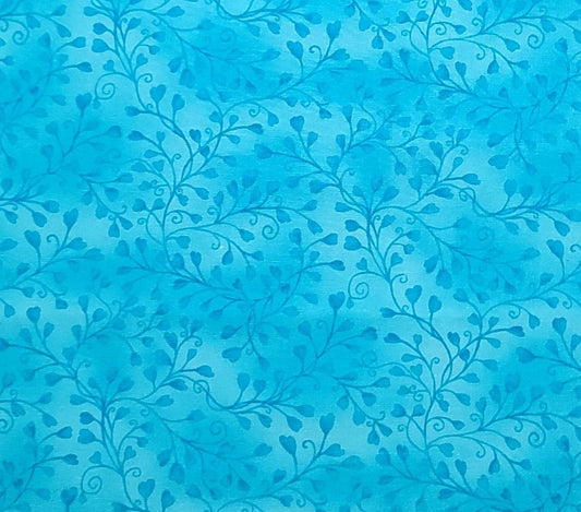 Hi-Fashion Fabrics Inc Patt#HJ-C2167 - Bright Blue Tonal Tone-on-Tone Heart and Vine Pattern