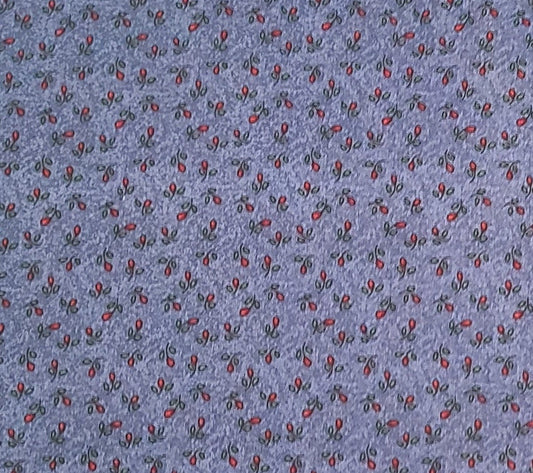 Material Girls Cheri L Strole Moda Fabrics - Dark Denim Blue Tonal Fabric / Red and Greeen Flower Print