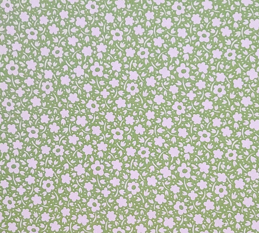 Pam Kitty Powder Puffs LH11009 Holly Holderman for Lakehouse Drygoods - Spring Green Fabric / White Retro Flower Print