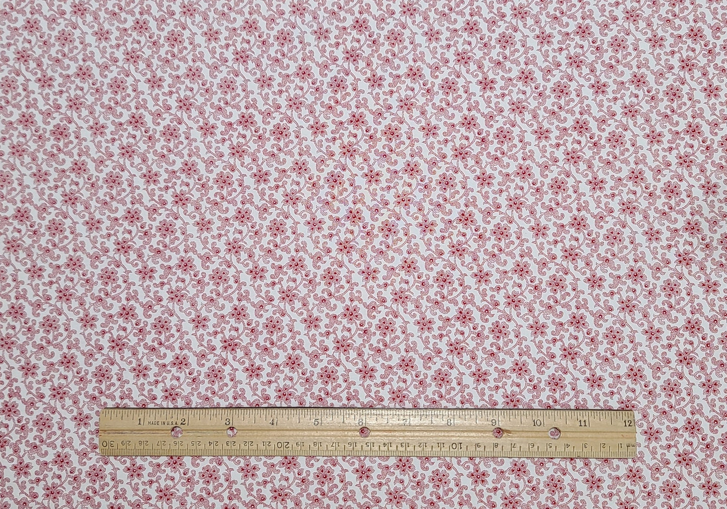 Faye Burgos for Marcus Fabrics - White Fabric / Dark Red Reproduction Style Flower Print