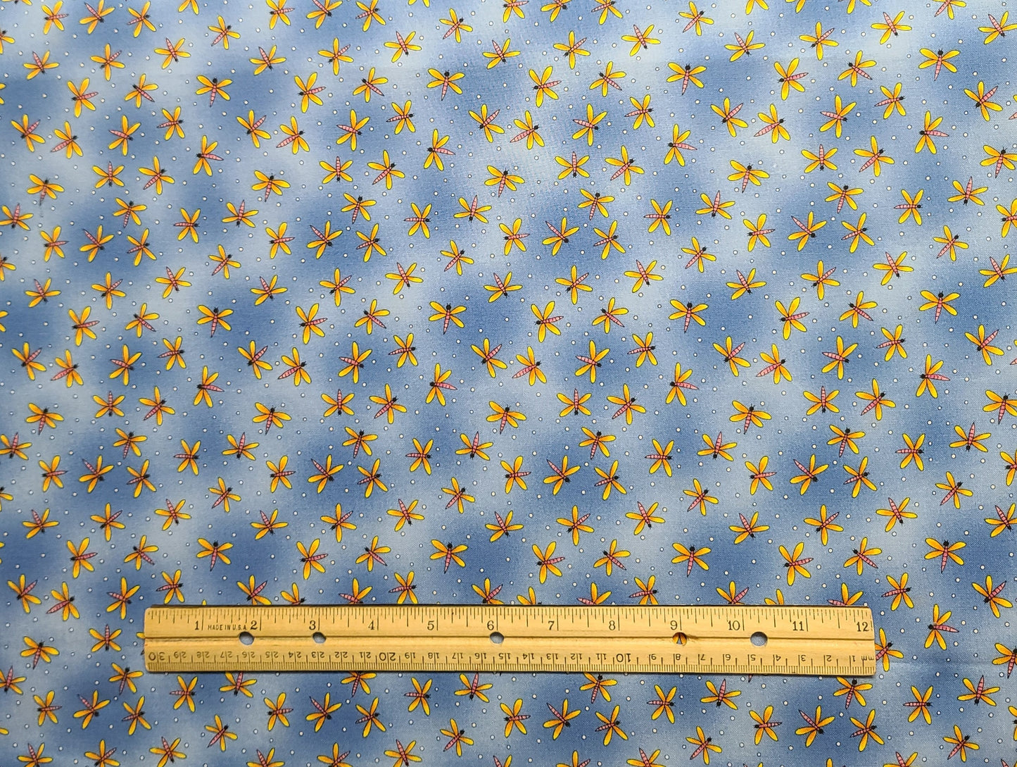 Summer Bears by Fabri-Quilt Inc Patt 7529 - Light Blue Tonal Fabric / Yellow and Pink Dragonfly and Dot Print