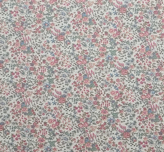 Peter Pan Fabrics Inc - Soft White Fabric / Light Rose, Light Blue Vintage Flower Print