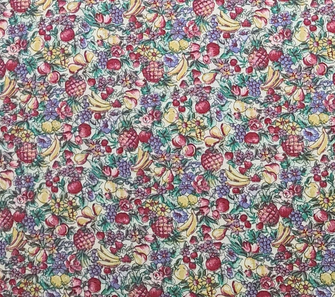 EOB - Soft White Fabric / Pink, Lavender and Green Vintage Flower Print