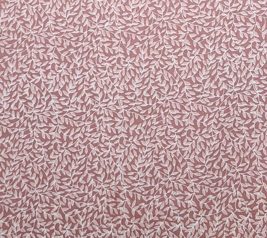 Dusty Rose Fabric / Light Dusty Rose and White Leaf and Vine Print - Selvage to Selvage Print