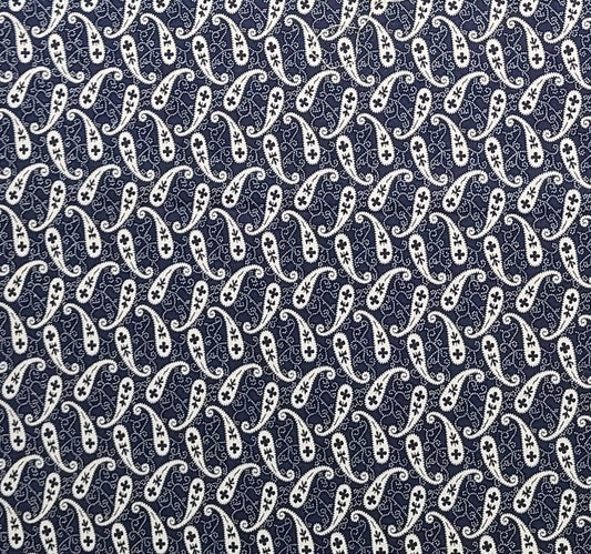 Marcus Bros Textiles Inc - Dark Blue Fabric / White Paisley and Micro Dot Print