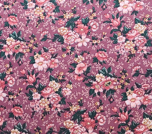 VIP Print Cranston Print Works - Rose Colored Fabric / Pink, White and Green Flower and Leaf Print