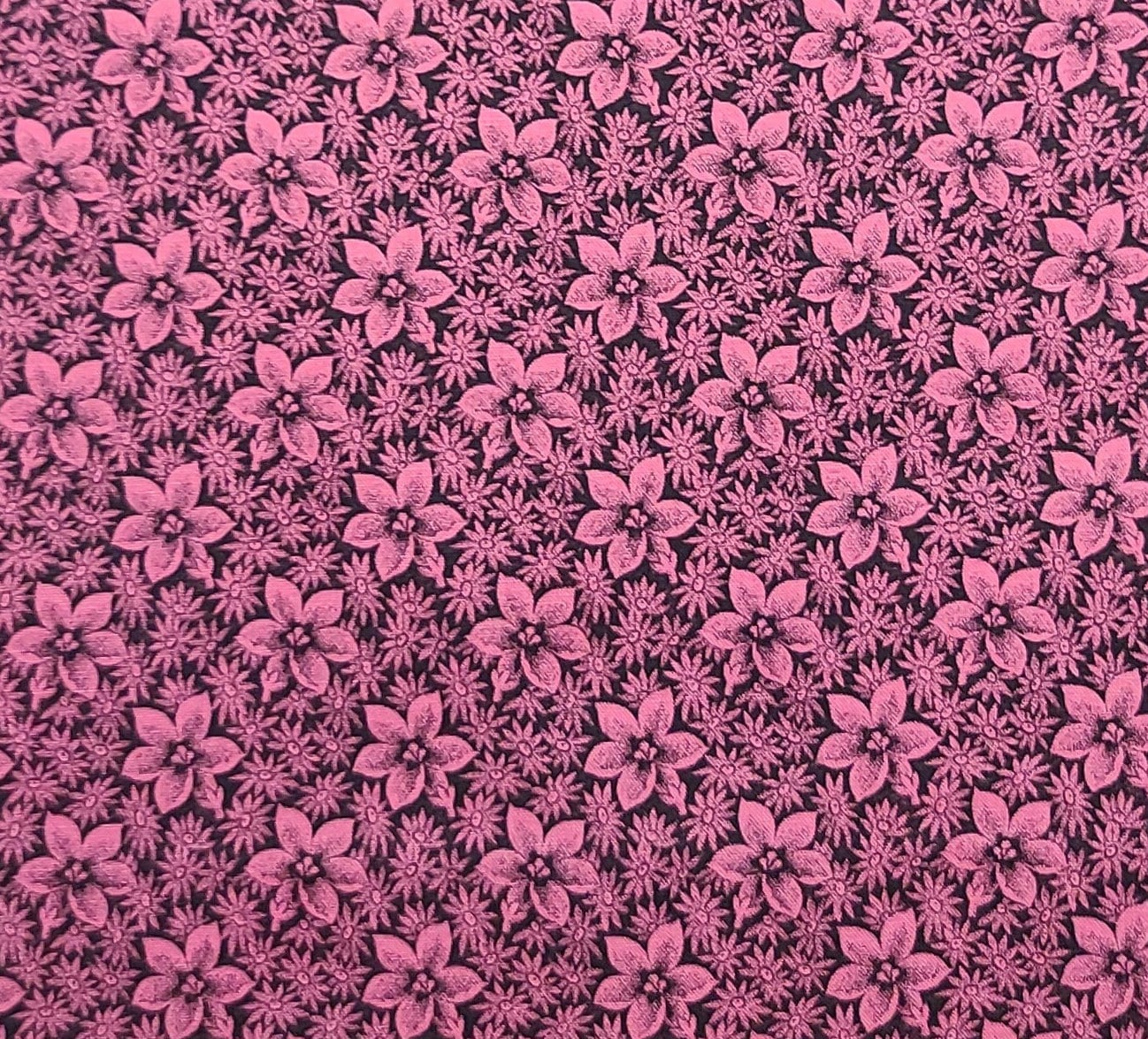 Rose Colored Fabric / Black Flower Print - Selvage to Selvage Print