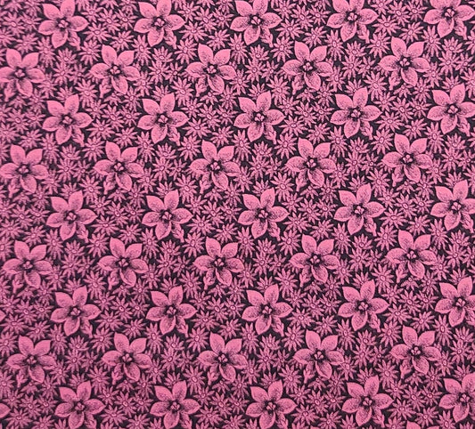 Rose Colored Fabric / Black Flower Print - Selvage to Selvage Print