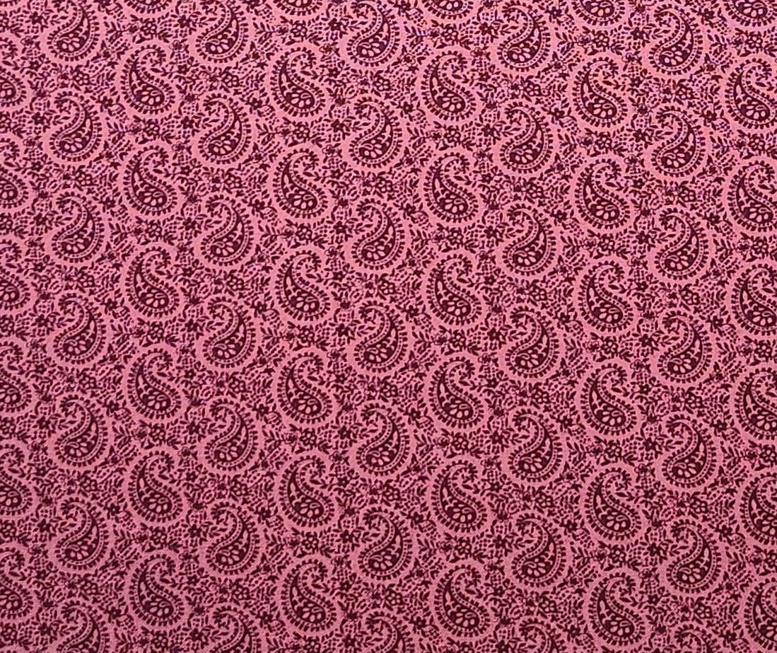 Rose Colored Fabric / Wine Colored Paisley and Flower Print - Selvage to Selvage Print