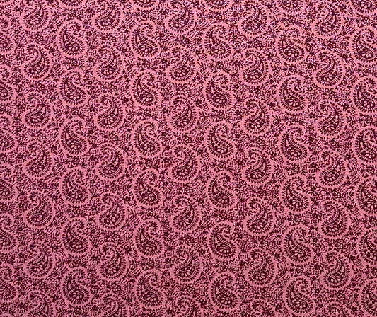 Rose Colored Fabric / Wine Colored Paisley and Flower Print - Selvage to Selvage Print