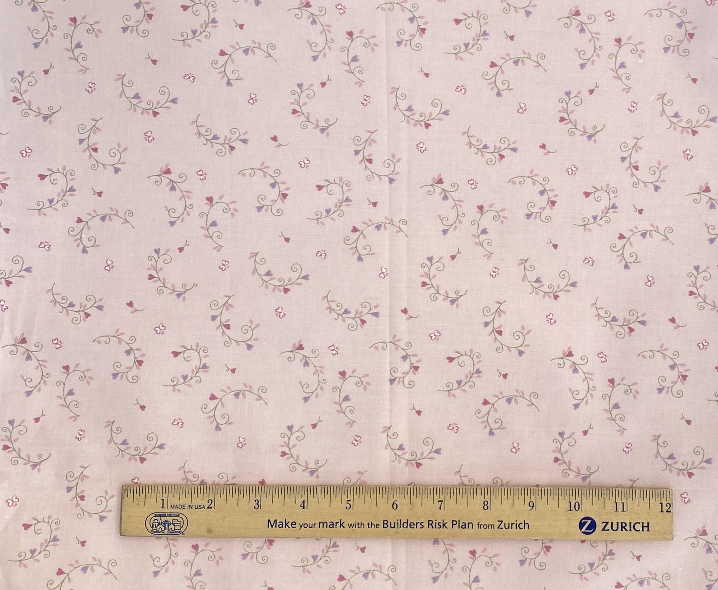 EOB - Light Pink Fabric / Dark Pink and Periwinkle Heart "Flower" / Light Pink Leaves / Green Vines