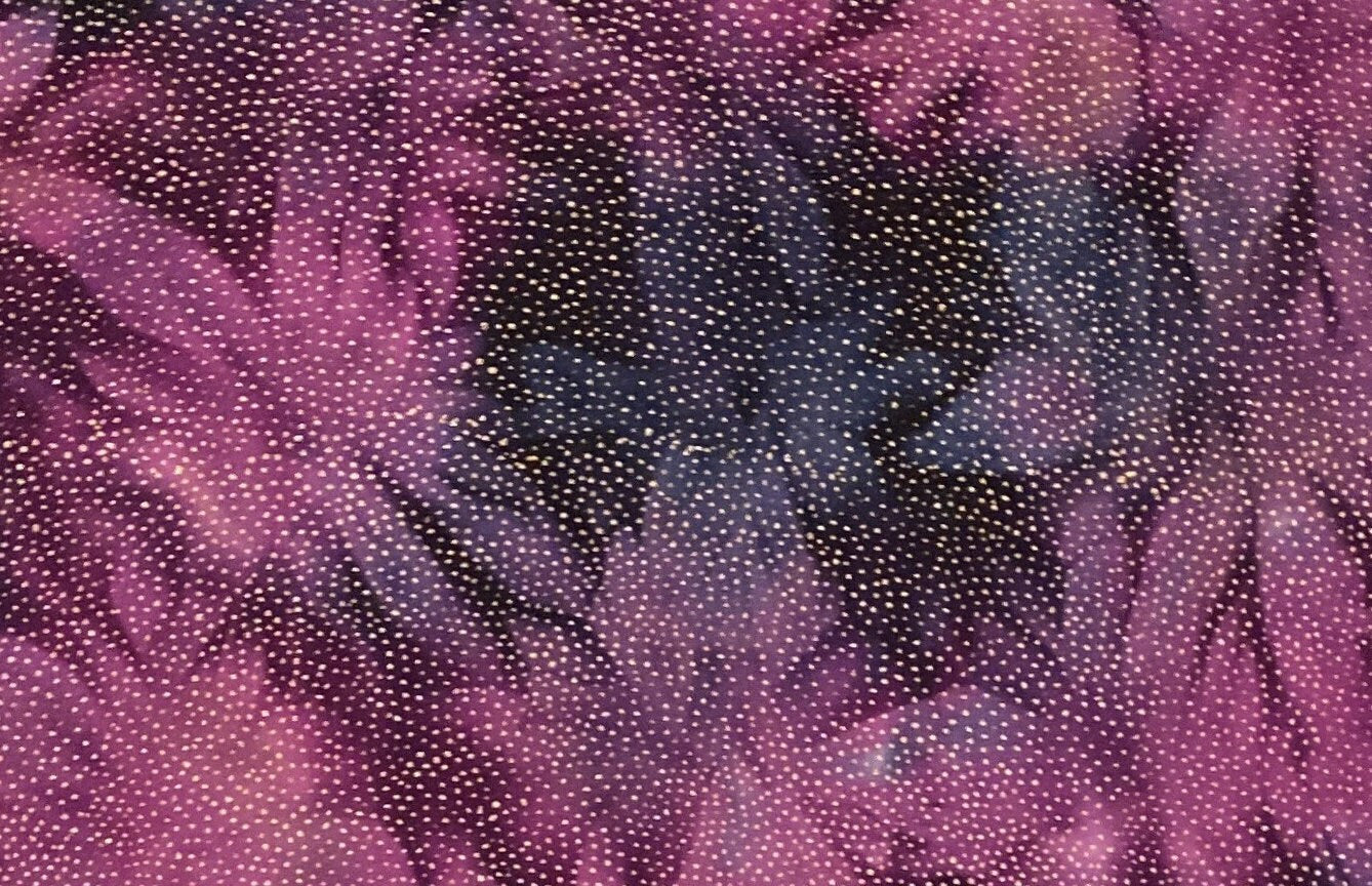 EOB - Black, Dark Blue, Magenta, Pink Batik-Style Flower Print Fabric / Gold Metallic Accents