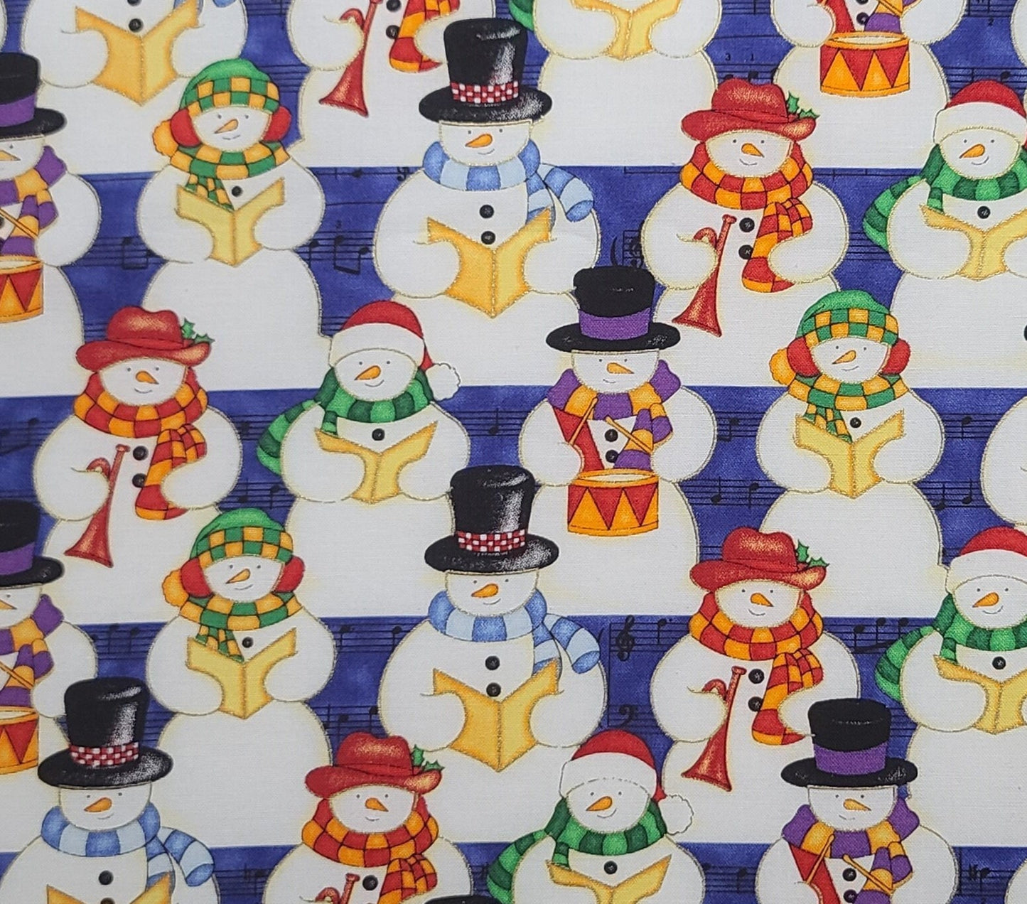 Michael Miller Fabrics LLC Inc Patt #CM-847SNOWTUNES - Snowman, Musical Instruments, Song Books Print / Royal Blue Sheet Music