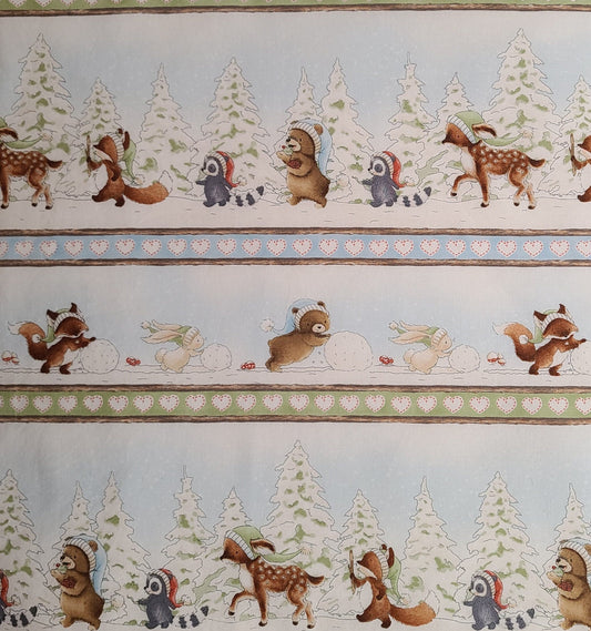 Bunnies by the Bay for Timeless Treasures Fabrics of SoHo BUNNIES-C 7552 - White Fabric / Pale Blue, Green, Brown Vertical Stripe Fabric