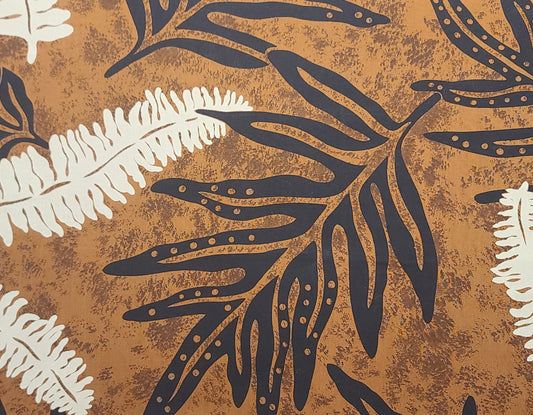 BATIK - Rust, Brown, Espresso, Cream Patterned Fabric / Giant Leaf Tjap