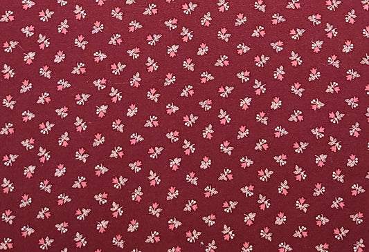 VIP Cranston Print Works Company - Cranberry Fabric / Light Cranberry and White Flower Print