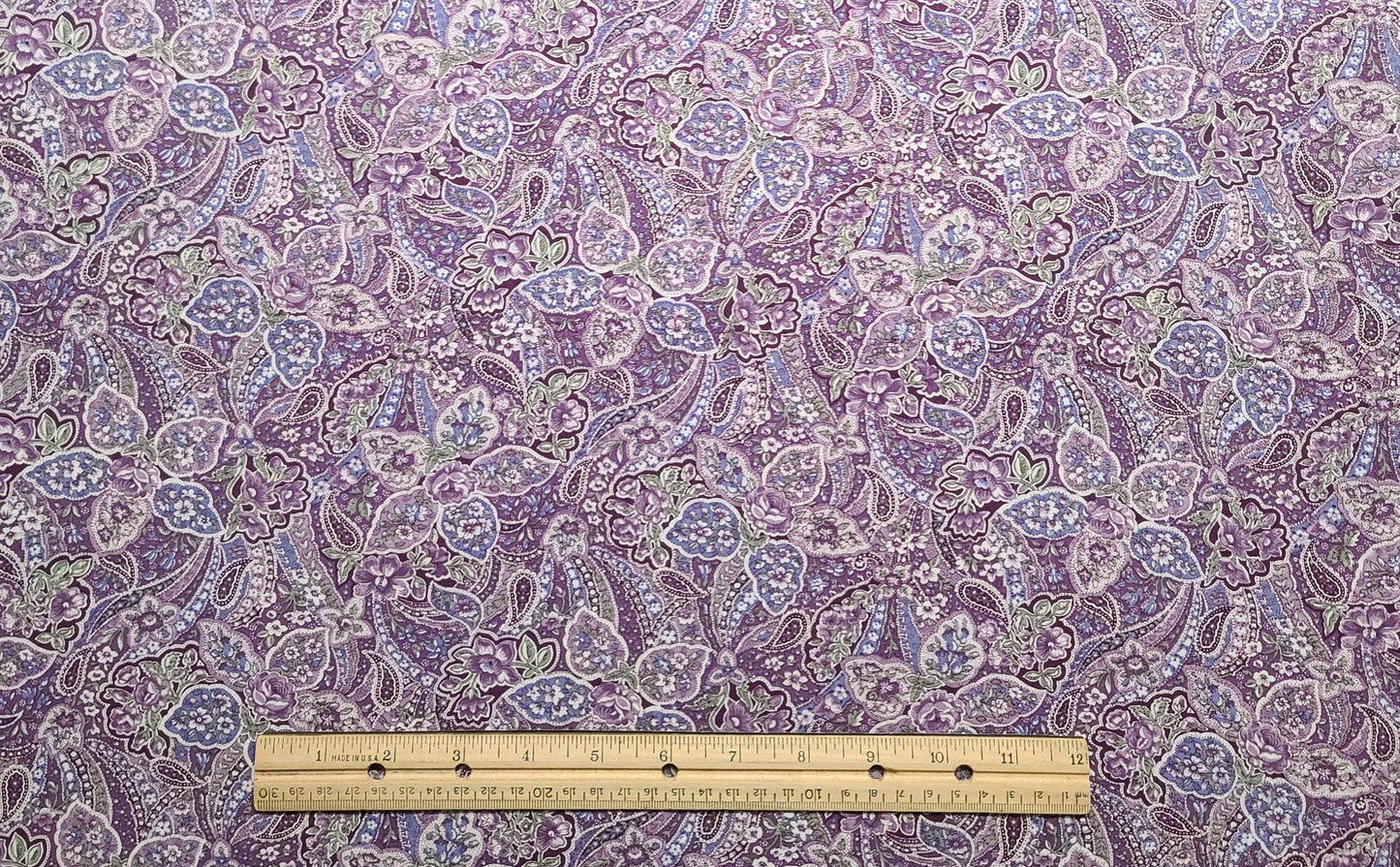 Peter Pan Fabrics - Plum, Lavender, Slate, White Paisley Flower Print Fabric