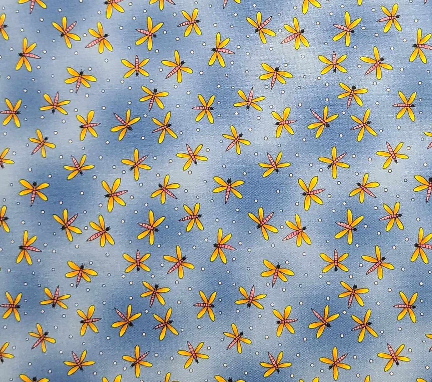 Summer Bears by Fabri-Quilt Inc Patt 7529 - Light Blue Tonal Fabric / Yellow and Pink Dragonfly and Dot Print