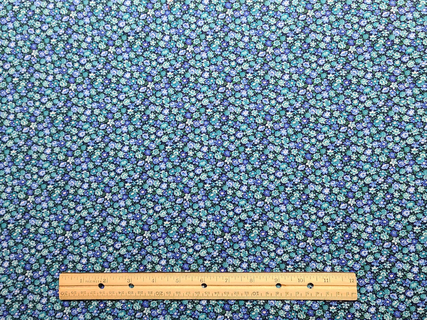 VIP Cranston Print Works - Dark Blue Fabric / Teal, Aqua, Periwinkle Allover Flower Print