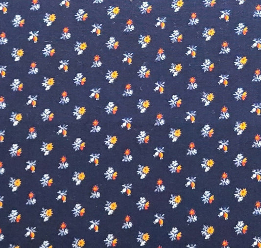 Peter Pan Fabrics Inc - Dark Blue Fabric / Red, Yellow and White Flower Print