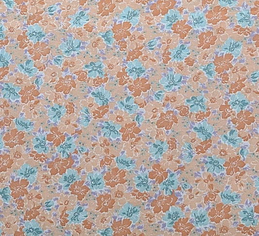 Peter Pan Fabrics Inc - Light Coral, Coral, Teal, Aqua and White Vintage Flower Print Fabric