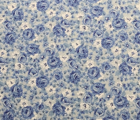 Joan Kessler for Concord Fabrics Inc - Pale Blue Fabric / White and Blue Floral Print