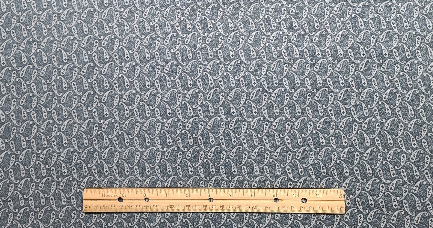 Marcus Bros Textiles Inc - Slate Blue Fabric / Pale Slate Blue Paisley and Micro Dot Print