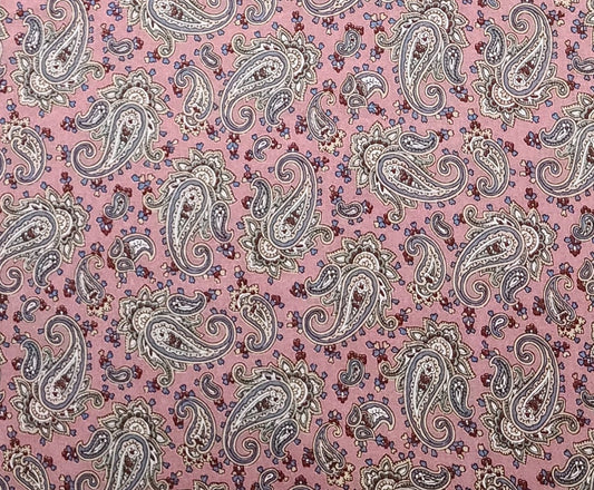 Marcus Bros Textiles Inc - Dusty Rose Fabric / White, Red, Country Blue, Gold Paisley Print